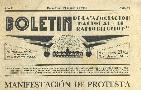 1930. Butlletí editat per l'Asociación Nacional de Radiodifusión sobre Ràdio Barcelona.